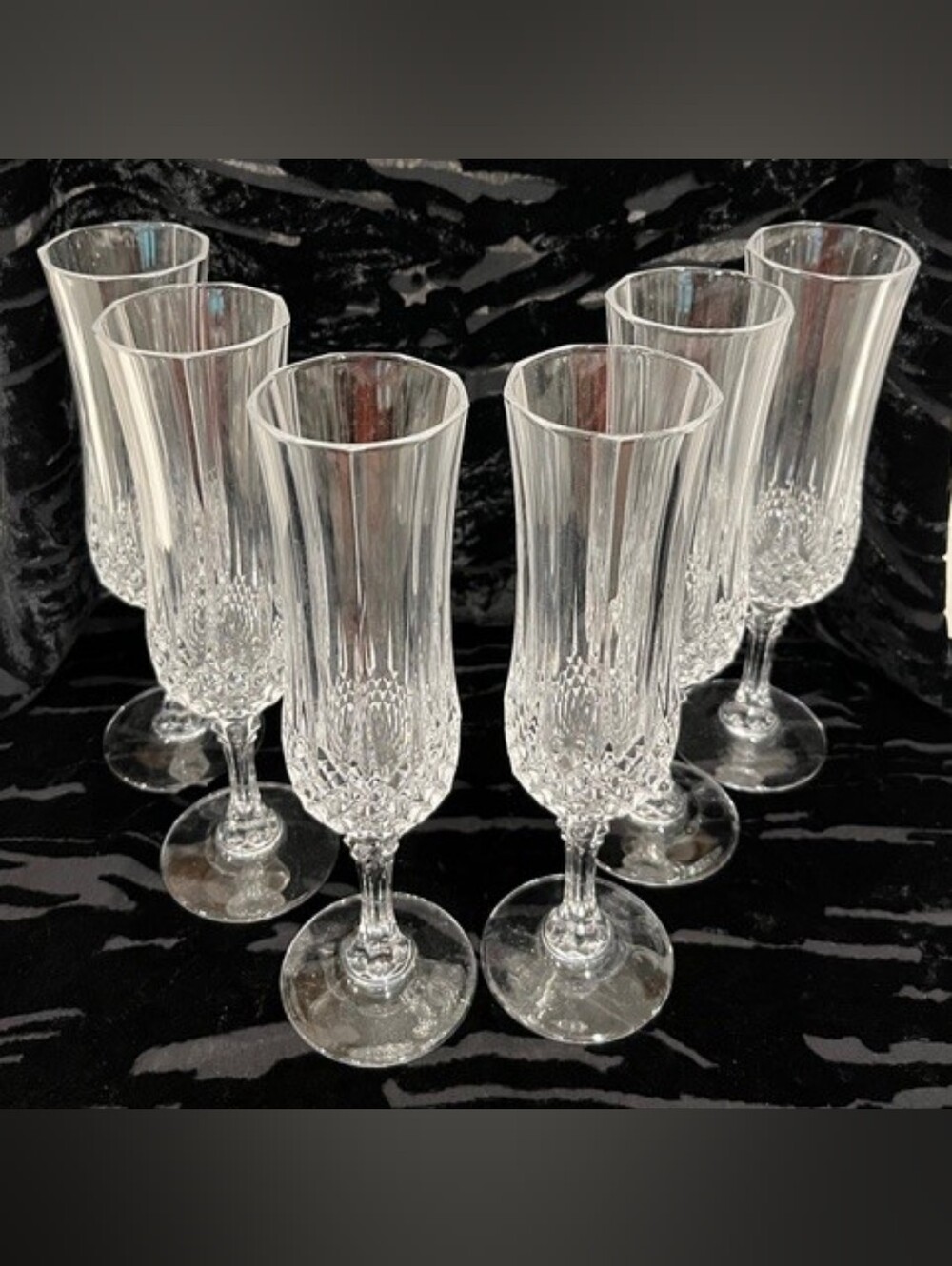 Longchamp‎ By Crystal D'Arques Paris Set Of 6 Elegant Fluted Champagne Stems - Picture 6 of 8